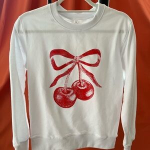 Women’s White Cherry Graphic Crew Neck Sweatshirt